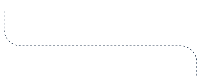 Dotted blue arrow curving downward, then rightward on a white background—an inspiration perhaps for building designers seeking innovative flows in custom home design.